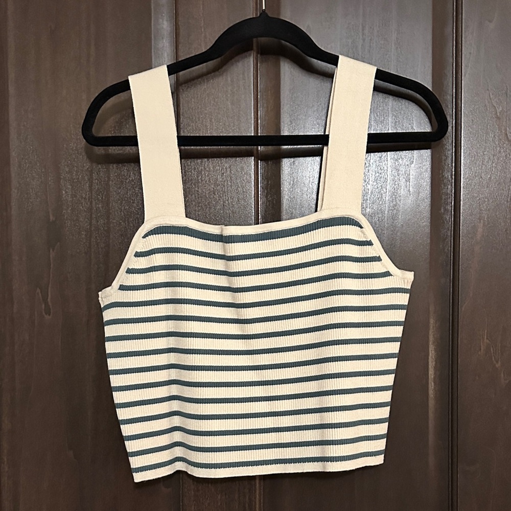 Madewell Striped Cream and Green Women's Tank